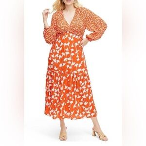 Diane Von Furstenberg indie whimsy orange and White maxi Dress large